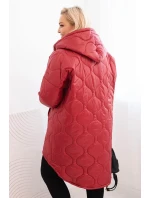 Dámská zimní bunda Plus Size prošívaná s kapucí bordová