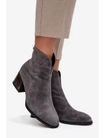 Dámské boty z přírodního semiše na podpatku vyhřívané Vinceza 66806 šedé
