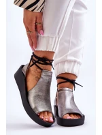 Kožené sandály na klínku Nicole 2743/063 stříbrno-černé