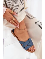 Ploché Dámské Sandály S Proplétajícími Se Pásky Džínové Selaenor