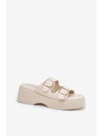 Dámské pantofle na platformě a klínu s přezkami světle béžové Nitarelia