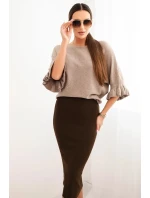 Dámská viskózová tužková sukně s elastickým pasem hnědá