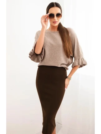 Dámská viskózová tužková sukně s elastickým pasem hnědá