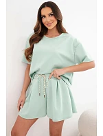 Dámský viskózový máslový komplet s krátkým rukávem a kraťasy s vysokým pasem tmavě mátová