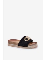 Dámské Pantofle Na Platformě S Leskem A Zlatou Dekorací Černé Rilirea