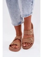 Eko kožené dámské pantofle s pásky tmavě béžové Rosinessa