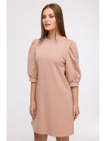 B291 Šaty áčkového střihu s pouzdrovými rukávy - mocca