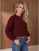 Klasický dámský svetr s kulatým výstřihem v bordó barvě FashionStreet MY2596
