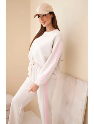 Dámský viskózový komplet v úpravě "masełko" s lampasy béžový