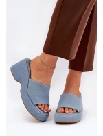 Materiálové Dámské Pantofle Na Platformě A Klínu Džínové Afisal