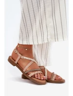 Ploché Sandály S Ozdobnými Pásky Vinceza 17379 Béžové