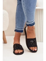 Dámské Pantofle Na Plochém Podpatku S Ozdobným Detalem KV51-007 Černé Dámské Pantofle Na Plochém Podpatku S Ozdobným Detalem KV51-007 Černé