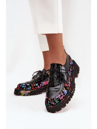 Lakované polobotky z pravé kůže s vzorem Artiker 57C0174 Černé