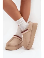 Nízké dámské sněhule na platformě s pohyblivým páskem a výšivkou Lyrisse – jasně béžové