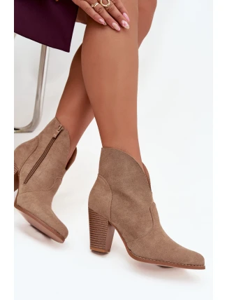Dámské botky na podpatku z eko semiše Elvirae – Béžové