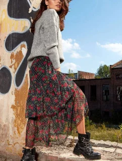 Dámská sukně A331 černá s květy - Awama