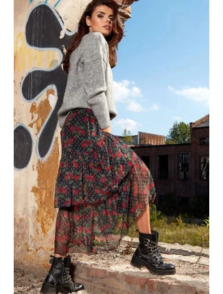 Dámská sukně A331 černá s květy - Awama Dámská sukně A331 černá s květy - Awama