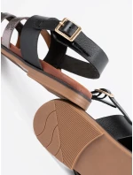 Luxusní  sandály dámské černé na plochém podpatku