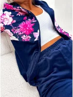 Dámská velurová souprava s růžemi tmavě modrá (8210)