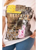 Dámská bavlněná halenka Plus Size s barevným potiskem bílá + žlutá