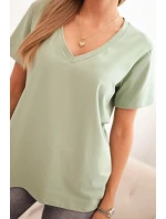 Dámská bavlněná blůza s výstřihem do V a krátkým rukávem tmavě mátová