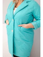 Dámská bunda Plus Size prošívaná s ozdobnými knoflíky a límcem tmavě mátová