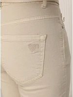 Dámské džínové kalhoty Mom Fit s páskem, béžové, FashionStreet UY3085
