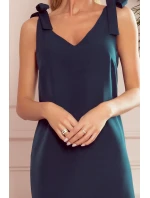 ROSITA - Dámské šaty v lahvově zelené barvě s mašličkami na ramenou a s volánkem 306-2