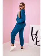 Komplet teplákové + kalhoty máslová látka  námořní