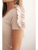 Dámská bavlněná blůza na jedno rameno s volánem béžová Dámská bavlněná blůza na jedno rameno s volánem béžová