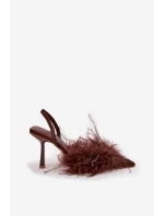Lodičky s peřím a otevřenou patou čokoládové Belice