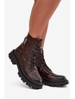 Dámské kožené botky Artiker – hnědé, s efektem mačkání a s přezkou