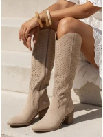 FashionStreet béžové ažurové dámské kozačky ZY1359 FashionStreet béžové ažurové dámské kozačky ZY1359