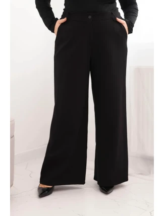 Dámské kalhoty Plus Size se širokou nohavicí a páskem čokoládové Dámské kalhoty Plus Size se širokou nohavicí a páskem čokoládové