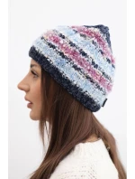 Dámská zimní čepice s barevným vláknem a elastickým stahováním K352 modrá+tmavě růžová