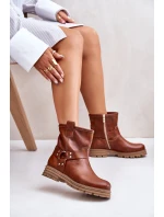 Kožené Dámské Botky Na Plochém Podpatku Hnědé Lewski 3610