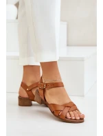 Kožené Sandály Na Jemném Podpatku Hnědé Zazoo 40372