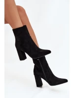 Zateplené dámské boty na podpatku z eko semiše černé Pralina