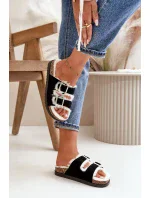 Dámské Pantofle S Přezkami A Kožešinou Černé Ezilena