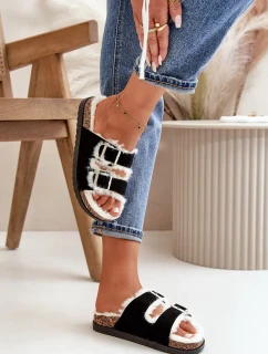 Dámské Pantofle S Přezkami A Kožešinou Černé Ezilena