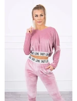 Velurová souprava s kapucí pudrově růžová