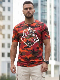 Pánské klasické tričko v kamuflážovém vzoru s potiskem, oranžové, FashionStreet NX2003R