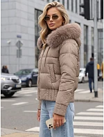 Dámská zimní prošívaná bunda s kožešinou, béžová, FashionStreet TY5830