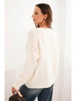 Dámský svetr s vlnou s dlouhým rukávem a kulatým výstřihem ecru Dámský svetr s vlnou s dlouhým rukávem a kulatým výstřihem ecru