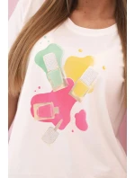 Dámská bavlněná blůza s krátkým rukávem a barevným potiskem ecru Dámská bavlněná blůza s krátkým rukávem a barevným potiskem ecru