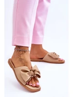 Dámské kožené pantofle s mašlí Béžové Becky