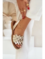 Kožené sandály na plochém podpatku Zazoo 40425 zlaté