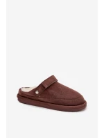 Dámské pantofle s páskem Vyhřívané s kožešinkou Čokoládové Rilena