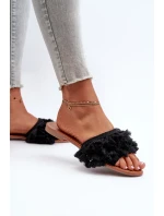 Dámské ploché pantofle s třásněmi, černá Rialle Dámské ploché pantofle s třásněmi, černá Rialle