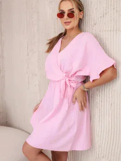 Mušelínové šaty s pasem světle růžová